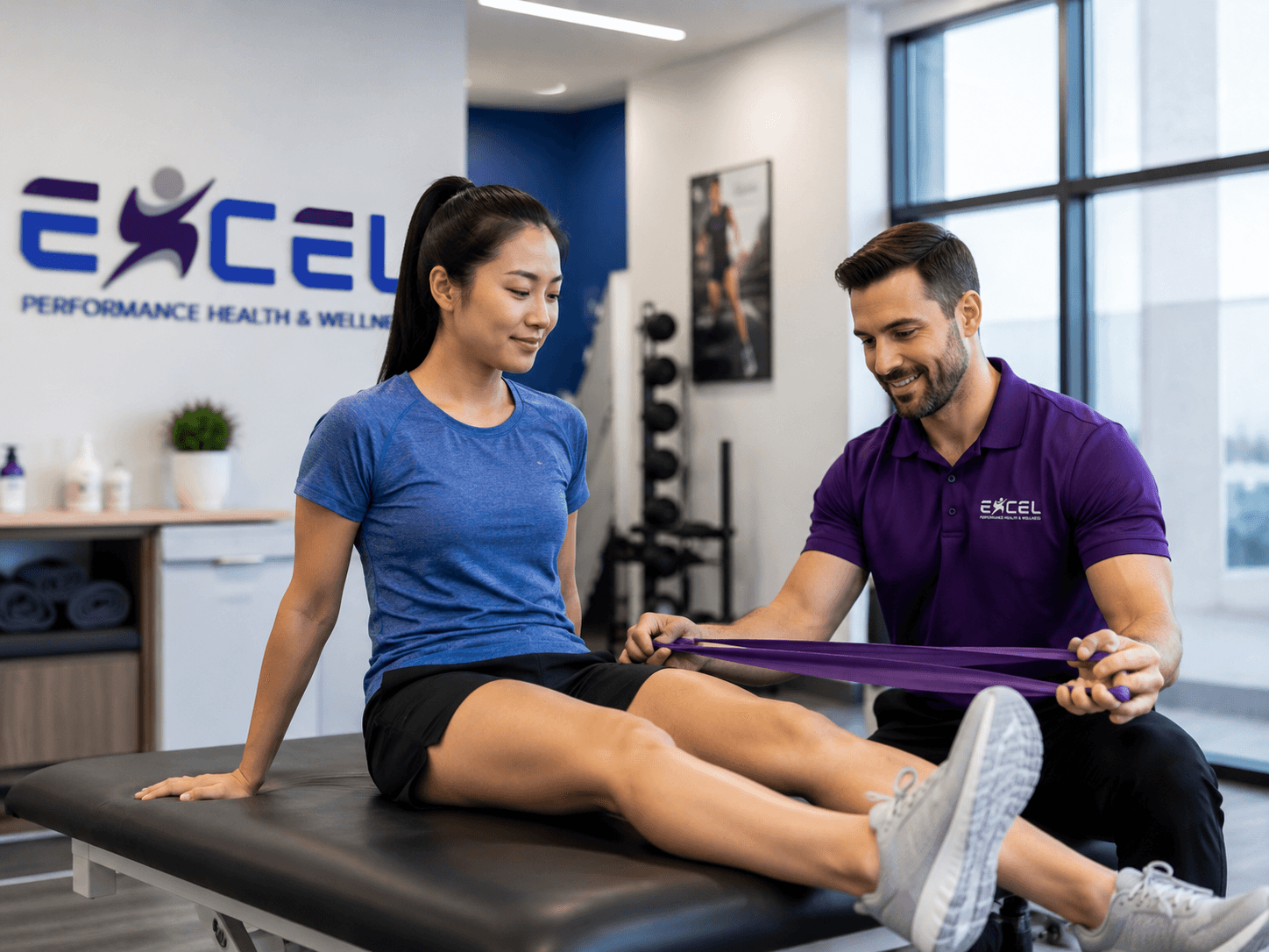 Therapist providing hands-on resistance band treatment